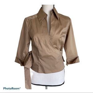 Express Sateen Wrap Top, Tan, Size 1/2